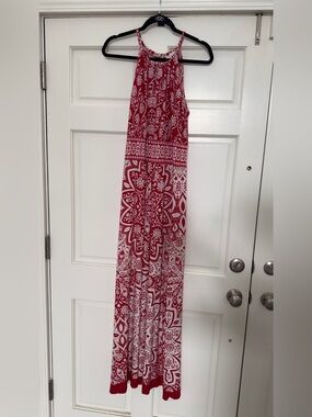 London Times Red and White Floral Halter Dress Size 12